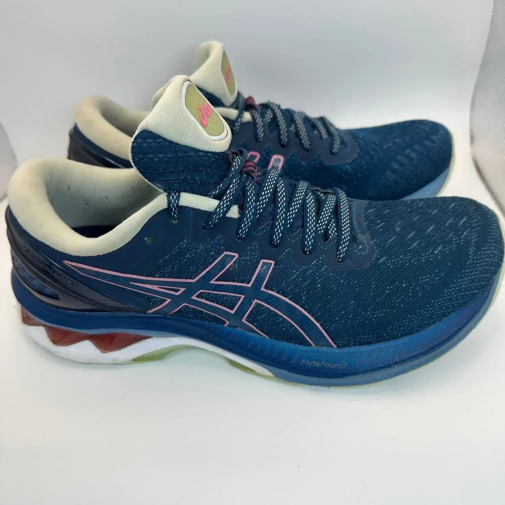 ASICS GEL-Kayano 27 Running Shoes Women 8.5 Blue Pink Athletic Training Sneakers